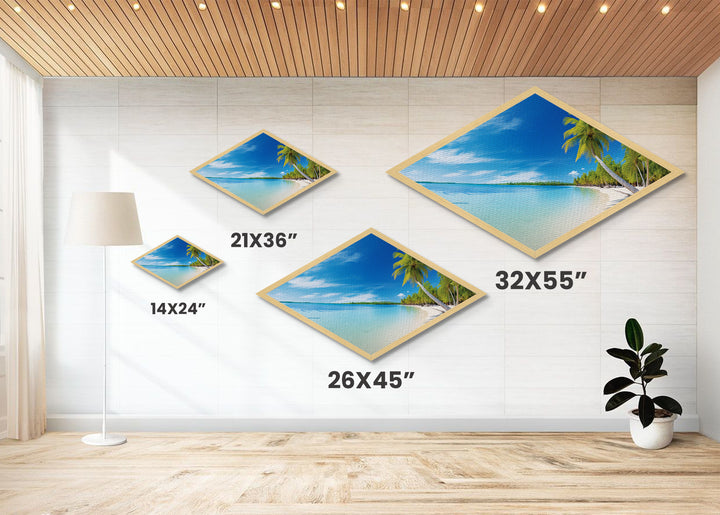 Tropical Blue Escape Diamond Shaped Beach Canvas Art Print palm tree ocean paradise wall decor coastal summer sea lover gift idea