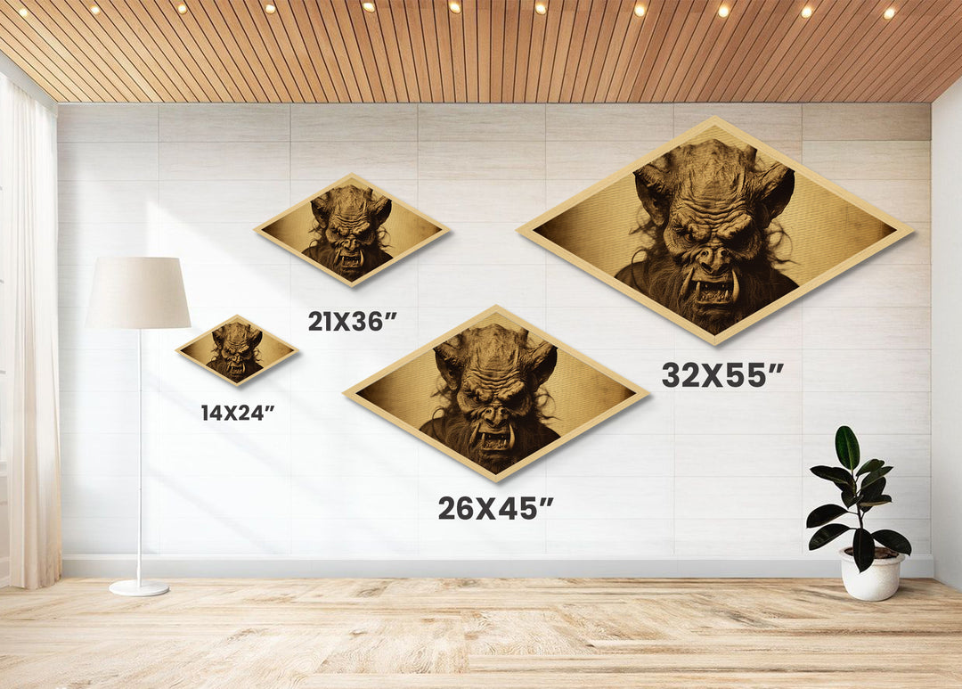 Ferocious Beast Snarl Diamond Shaped Monster Canvas Textured Print horror gothic wall decor beast head grotesque demon fantasy gift