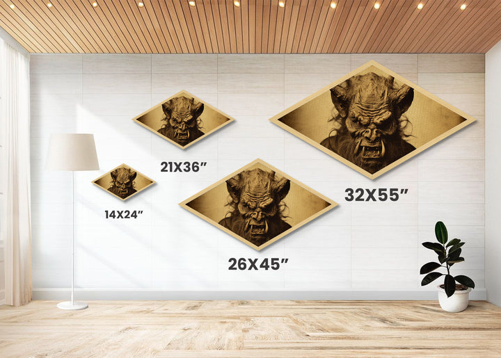 Ferocious Beast Snarl Diamond Shaped Monster Canvas Textured Print horror gothic wall decor beast head grotesque demon fantasy gift