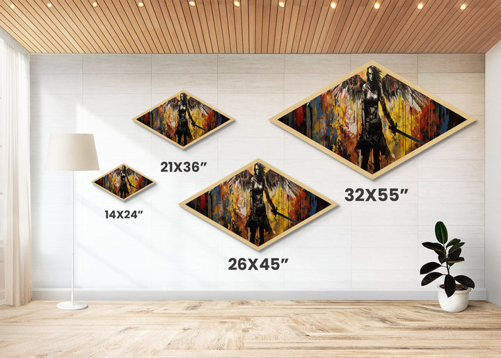 Apocalypse Blade Angel Diamond Shaped Warrior Canvas Art Print urban graffiti style fantasy sword wings chaos dramatic wall decor