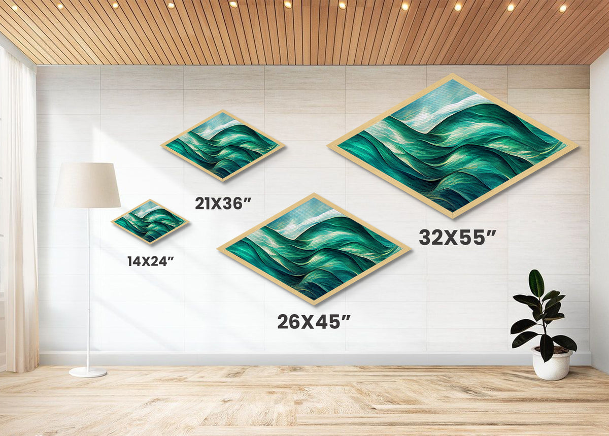 Ocean Flow Rhythm Diamond Shaped Canvas Art Print, Abstract Sea Waves Wall Decor, Modern Coastal Blue Green Nautical Room Accent
