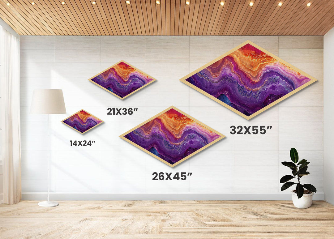 Violet Fire Quartz Diamond Shaped Canvas Textured Print Geode Inspired Abstract Art Colorful Boho Chic Living Room Accent