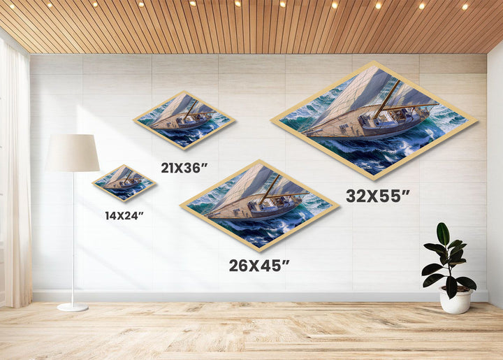 Ocean Sail Escape Diamond Shaped Canvas Textured Print majestic sailboat on waves nautical marine wall art coastal living or beach house
