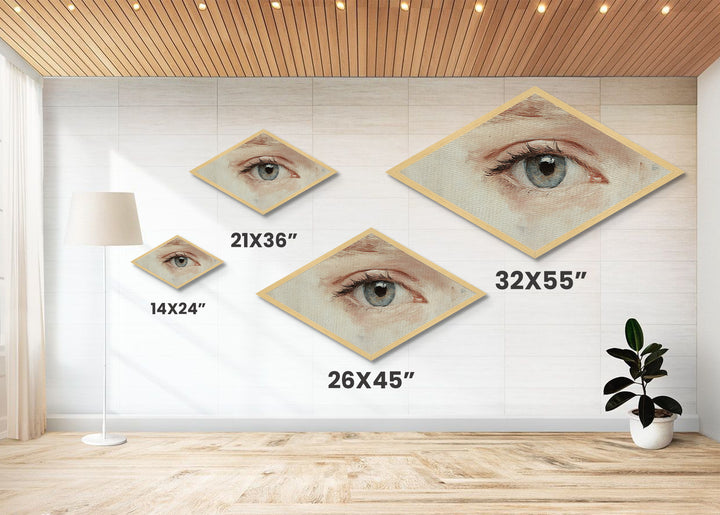 Blue Eye Realism Diamond Shaped Canvas Textured Print Hyperreal Oil Detail Surreal Wall Art Unique Minimalist Modern Bedroom Decor