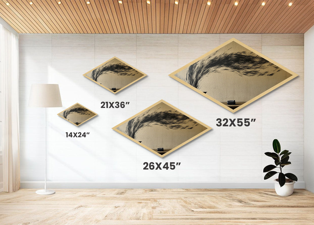 Tea Spirit Wind Diamond Shaped Canvas Art Print Abstract Ink Flow Minimalist Asian Zen Decor Calming Dining Room Centerpiece Wall Style