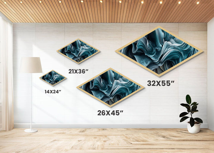 Oceanic Swirl Dream Diamond Shaped Canvas Art Print Aqua Abstract Texture Movement Coastal Blue Decor Modern Bedroom Nautical Accent