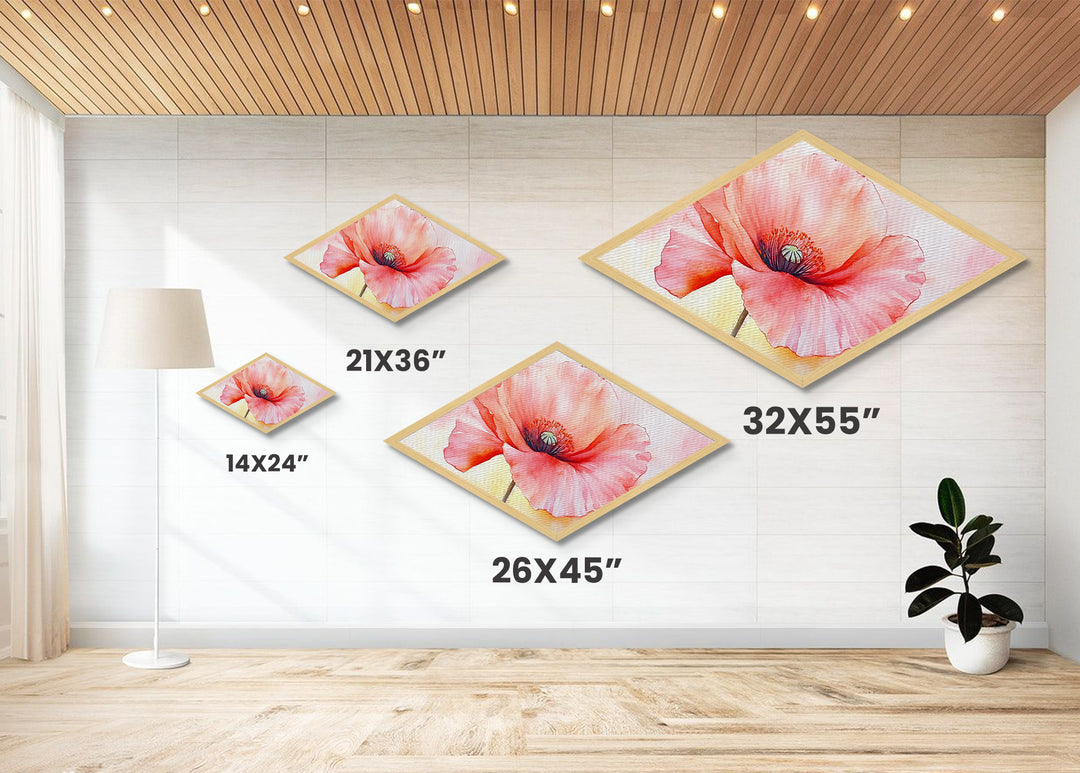 Soft Poppy Petal Diamond Shaped Canvas Embossed Print Watercolor Flower Nature Painting Romantic Art Living Room Mother’s Day Gift