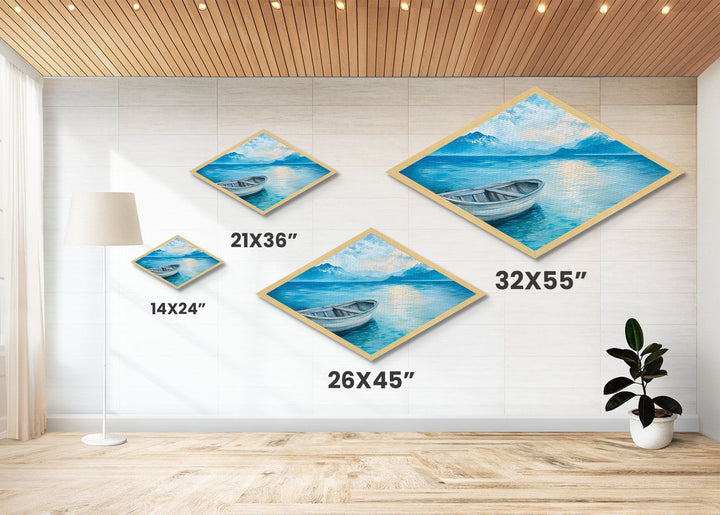 Tranquil Rowboat - Diamond Shaped Canvas Art Print Coastal Landscape Home Wall Decor Serene Lakeview Bedroom Nautical Painting