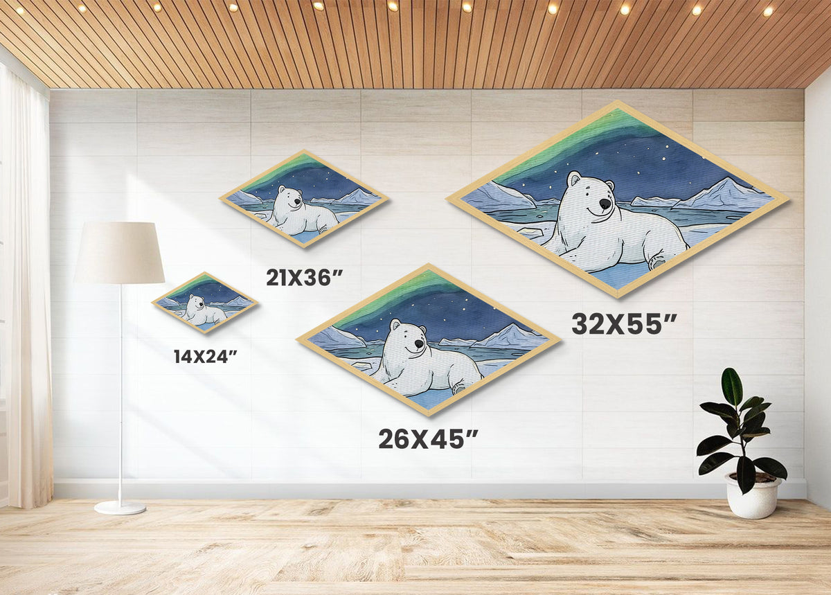 Polar Glow Bear - Diamond Shaped Canvas Textured Print Aurora Borealis Nursery Decor Arctic Animal Art Winter Wonderland Gift