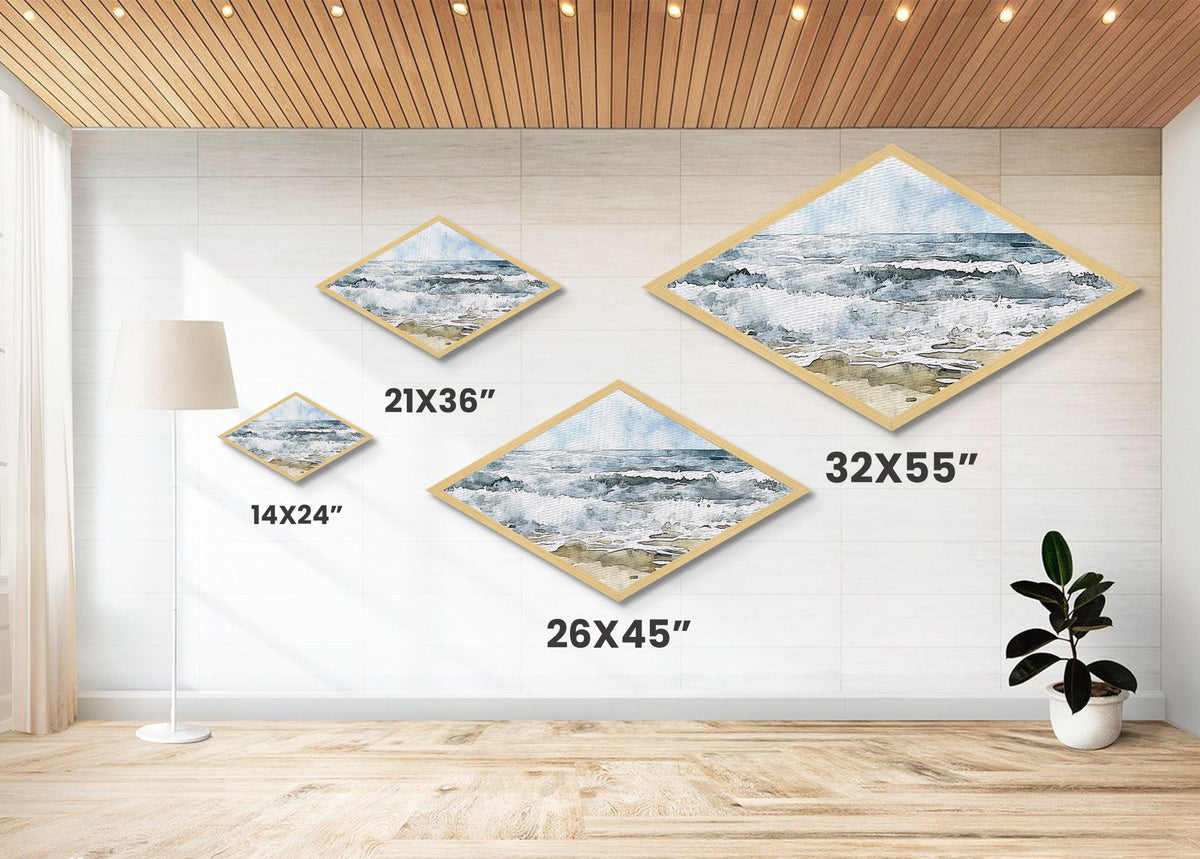 Coastal Break - Diamond Shaped Canvas Textured Print Ocean Wave Beach Art Nautical Bathroom Decor Relaxing Watercolor Seascape