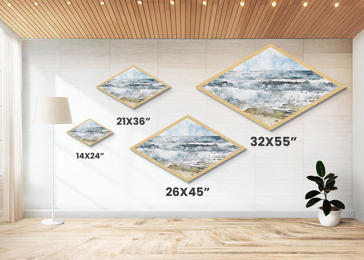 Coastal Break - Diamond Shaped Canvas Textured Print Ocean Wave Beach Art Nautical Bathroom Decor Relaxing Watercolor Seascape