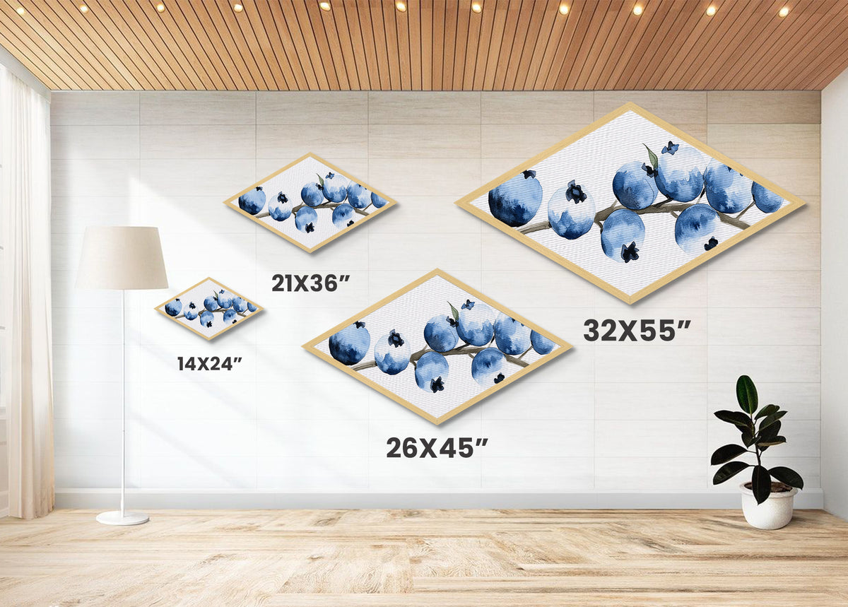 Blueberries Watercolor Painting Print - Diamond Shaped Wall Art - Breakfast Nook Painting - Canvas Texture Print - Kitchen Wall Art