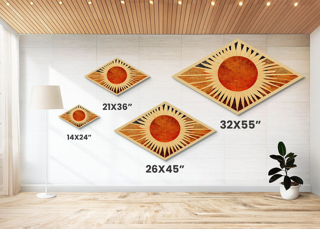 Art Deco Starburst - Framed Canvas Art Print - Funk Retro Mid-Century Modern Wall Art, Sun Burst, Sunset Painting, MCM Decor