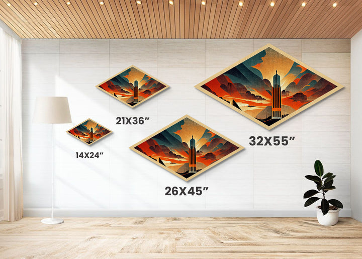 Art Deco Skyscraper Canvas Art Print, Diamond Shaped Wall Art, Art Deco Home Decor