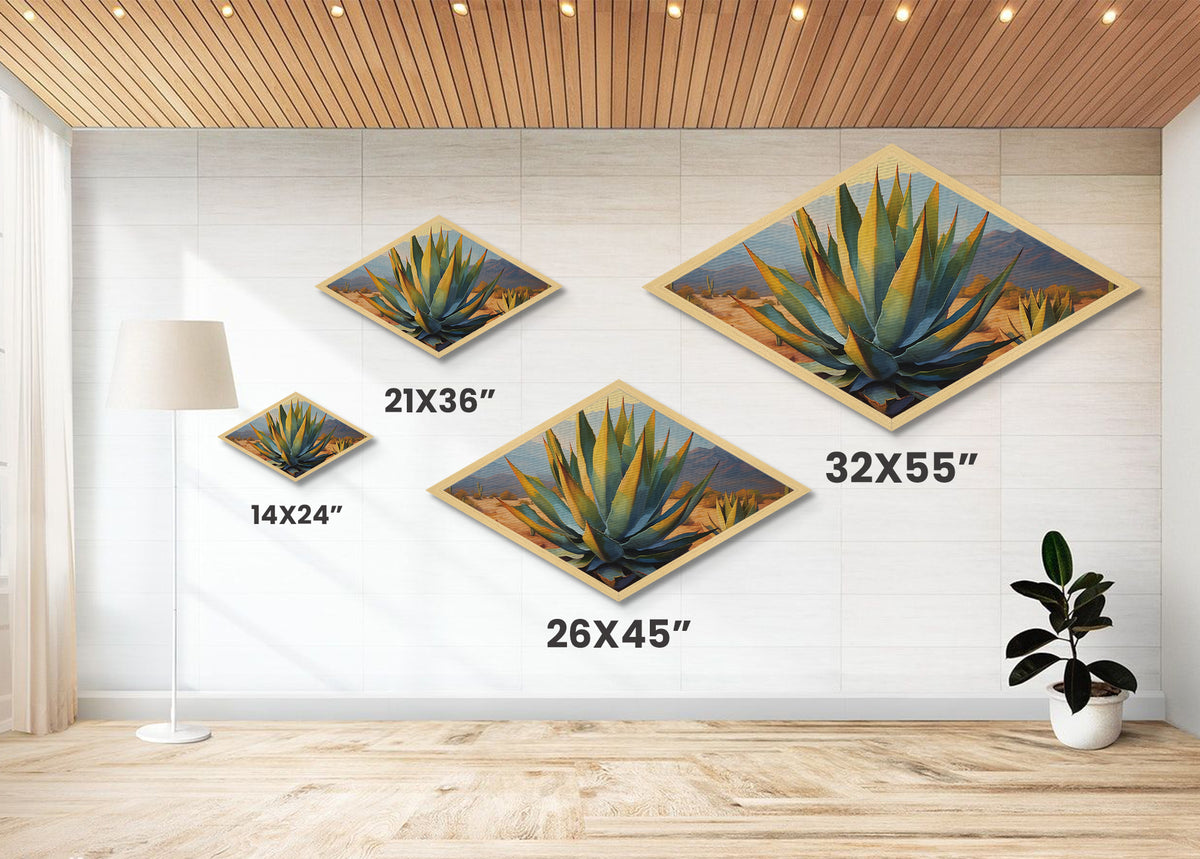 Desert Agave Diamond Shaped Southwestern Canvas Art Print Cactus Landscape Painting Botanical Wall Accent Nature Inspired Decor