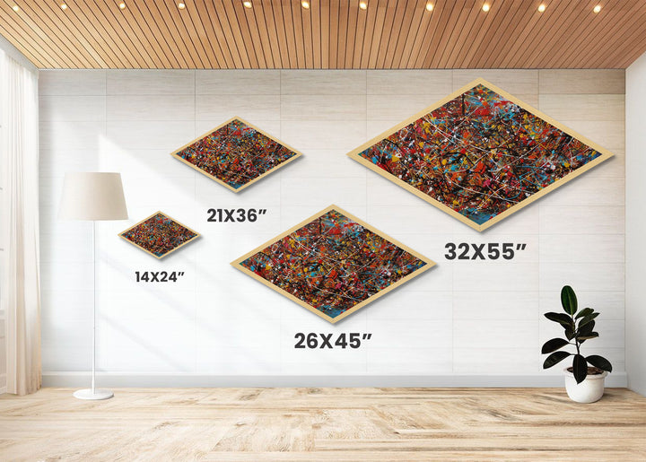 Kinetic Color Storm Diamond Shaped Abstract Art Canvas Embossed Print Splatter Painting Bright Bold Expressionist Energy Home Style