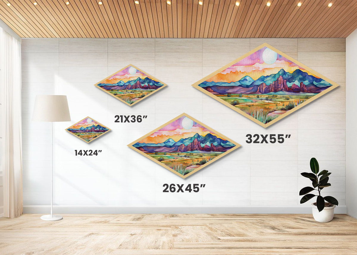 Sunset Over Painted Buttes Diamond Shaped Canvas Textured Print vivid desert canyon landscape southwestern decor art illustration
