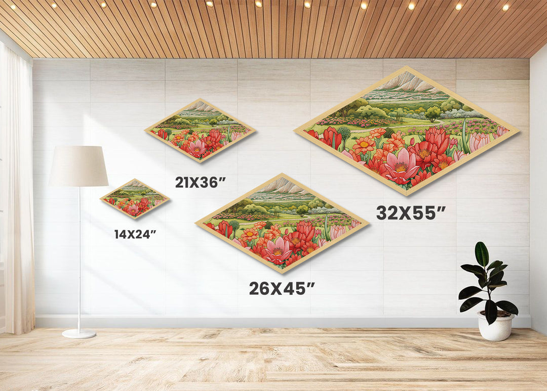 Wildflower Valley Bloom Diamond Shaped Canvas Art Print spring floral landscape pastel desert nature illustration cheerful artwork