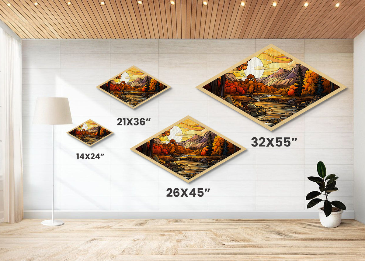 Diamond Shaped Autumn Gold Forest Canvas Textured Print Fall Leaves Landscape Misty Woodland Home Wall Decor Seasonal Nature Scene
