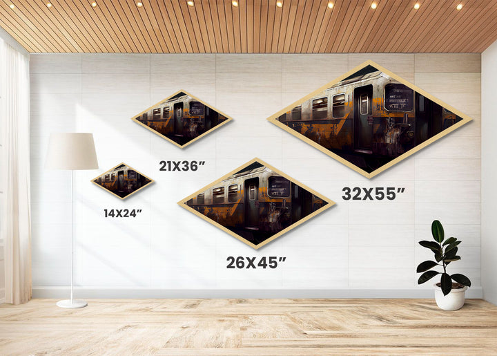 Rusted Transit Car – Diamond Shaped Urban Grunge Train Canvas Art Print, Industrial Railway Wall Decor in Retro Palette