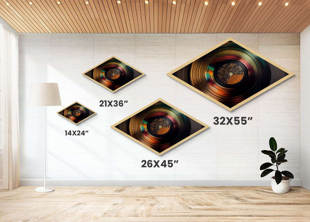 Diamond Shaped Golden Vinyl — Retro Record Album Wall Art Canvas Embossed Print, Eclectic Music Lover Decor, Bold Audio Aesthetic