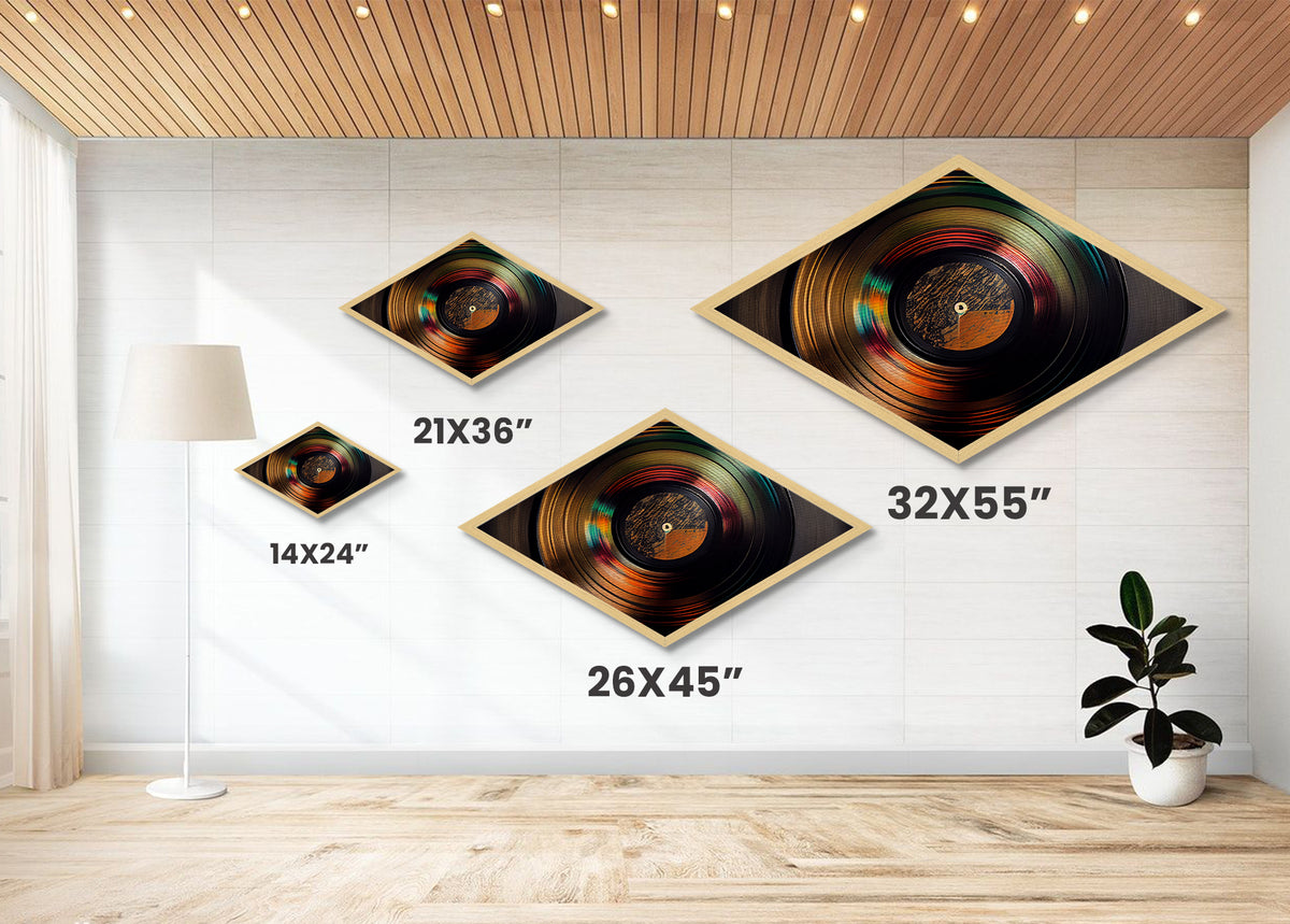 Diamond Shaped Golden Vinyl — Retro Record Album Wall Art Canvas Embossed Print, Eclectic Music Lover Decor, Bold Audio Aesthetic