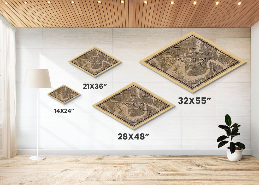 New Orleans Diamond Shaped City Map, Custom Diamond Shaped Wall Art, City Map Canvas