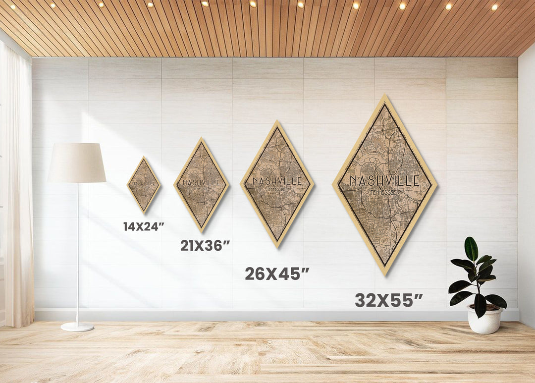 Nashville Diamond Shaped Travel Poster, Custom Diamond Shaped Wall Art, City Map Canvas