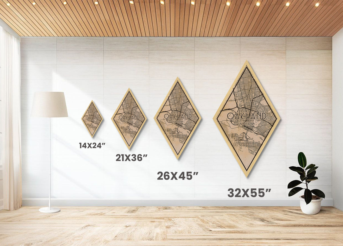 Oakland Diamond Shaped Travel Poster, Custom Diamond Shaped Wall Art, City Map Canvas