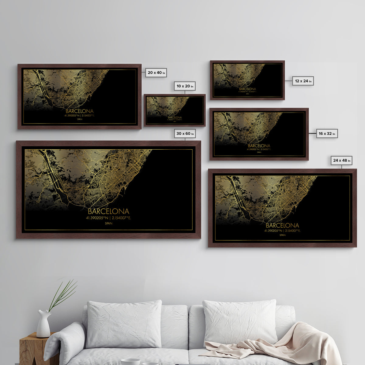 Barcelona Spain City street map, Metallic Gold Print, Metal Art, wood framed map, black and gold, Gold Street Map Art, Street Map Art, Modern House Art