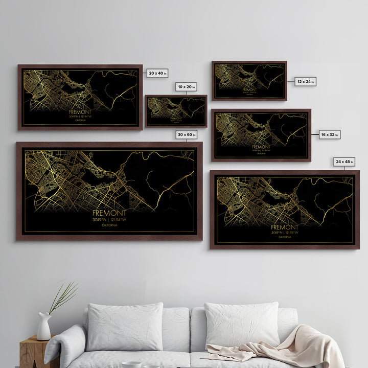 Fremont California City Poster, Metallic Gold Art, Metal Art, real wood frames, black and gold, Street Map Wall Art, Best Friend Gifts