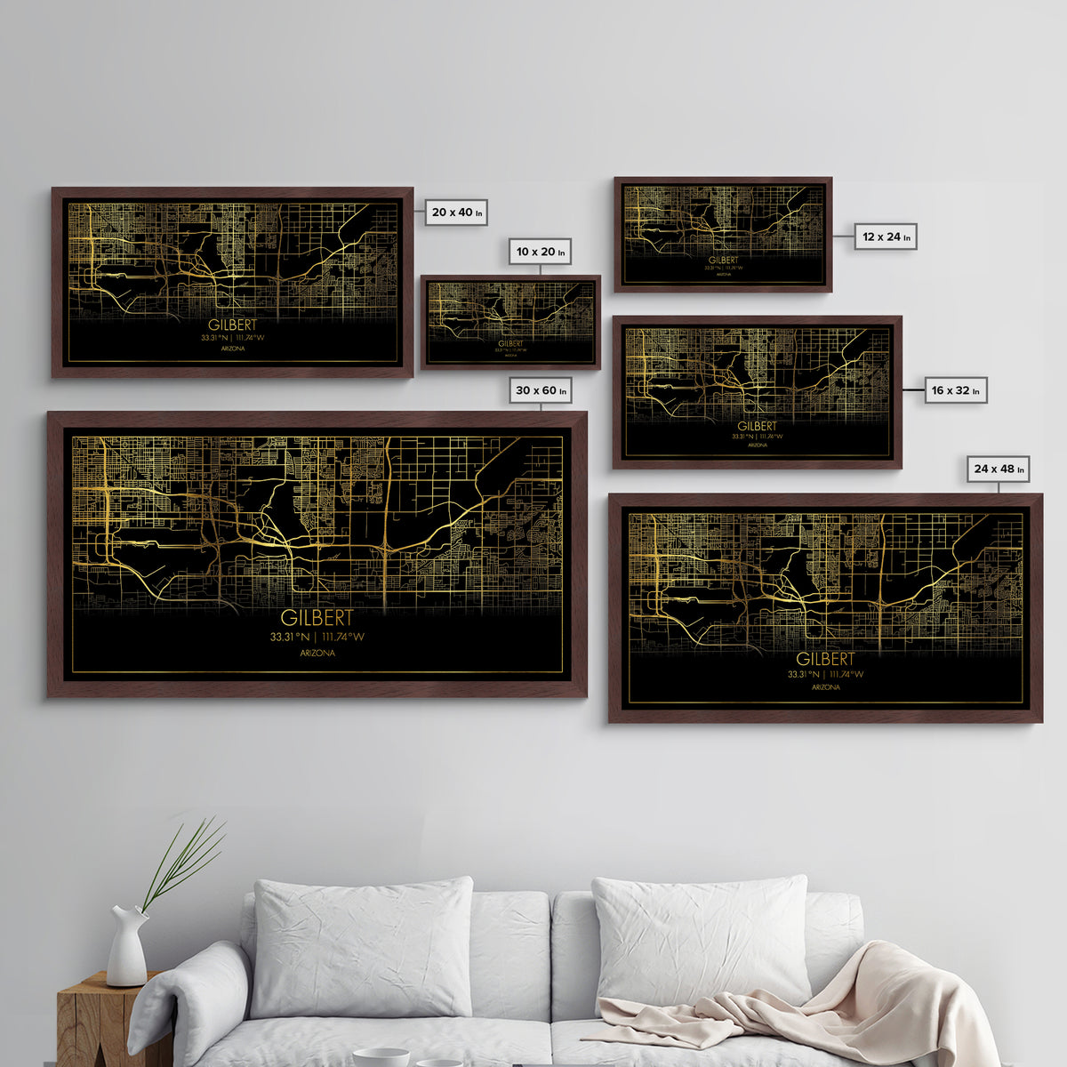 Gilbert Arizona City street map, Metallic Gold Print, Metal Art, wood framed map, black and gold, Street Map Art, Housewarming Gift, Map Art