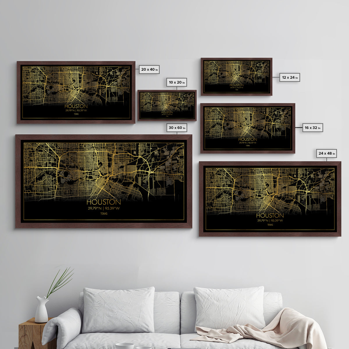 Houston Texas City street map, Metallic Gold Print, Metal Art, wood framed map, black and gold, Street Map Art, Travel Poster, Modern House Art