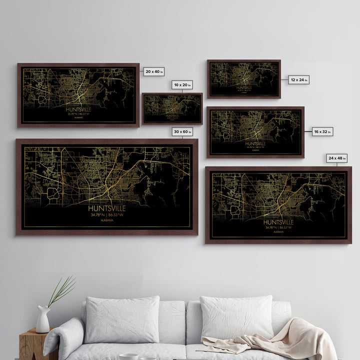 Huntsville Alabama City street map, Metallic Gold Print, Metal Art, wood framed map, black and gold, Street Map Art, Housewarming Gift