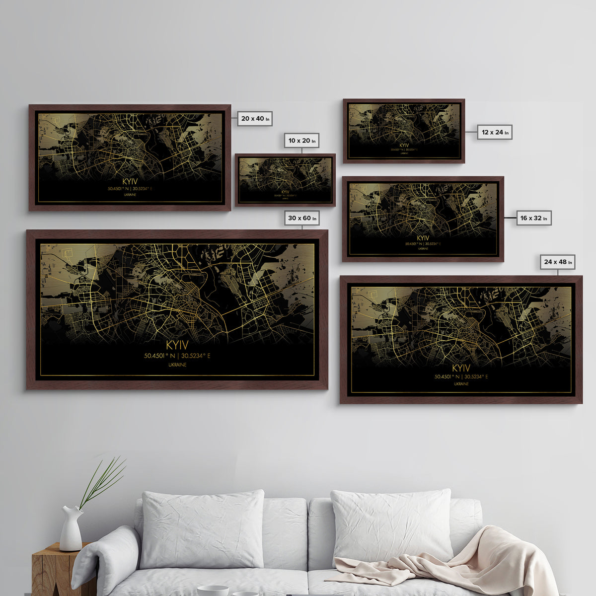 Kyiv Ukraine City street map, Metallic Gold Print, Metal Art, wood framed map, black and gold, Street Map Wall Art, Travel Poster