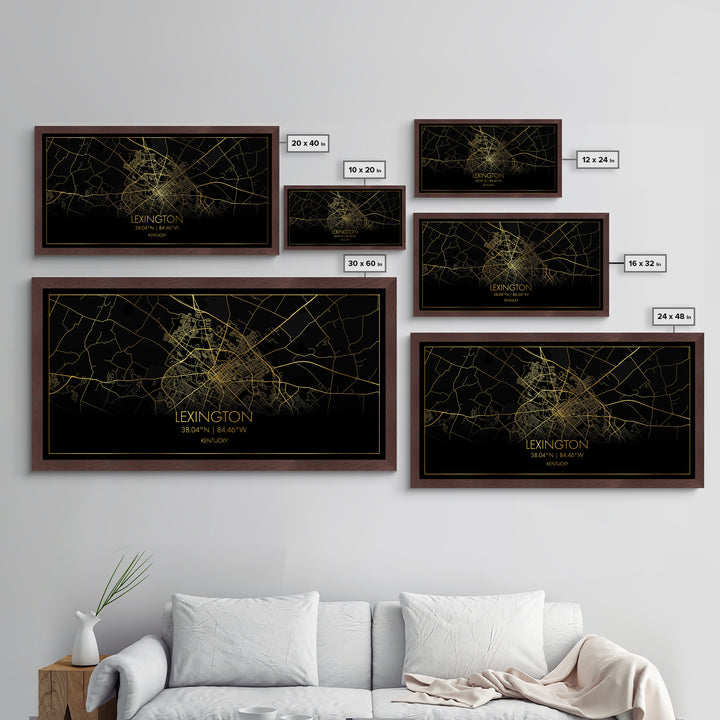Lexington Kentucky City street map, Metallic Gold Print, Metal Art, wood framed map, black and gold, Minimalist Wall Art, Travel Poster