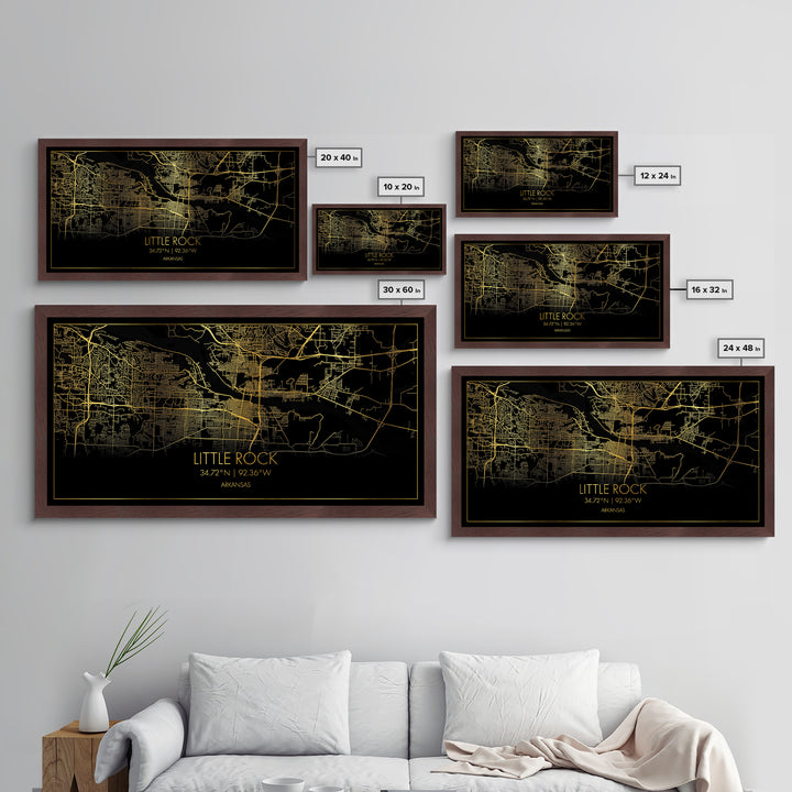 Little Rock Arkansas City Poster, Metallic Gold Art, Metal Art, real wood frames, black and gold, Street Map Art, Office Decor