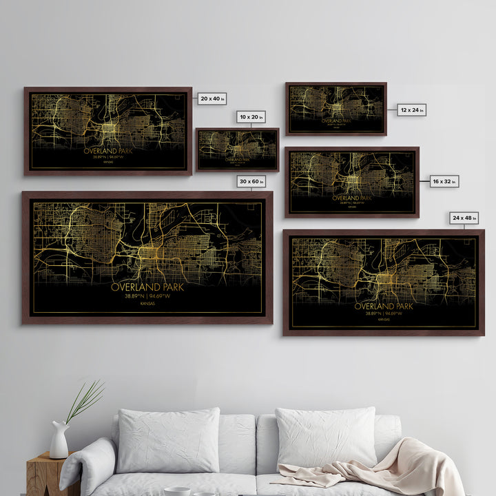 Overland Park Kansas City Poster, Metallic Gold Art, Metal Art, real wood frames, black and gold, Street Map Wall Art, Modern Wall Art