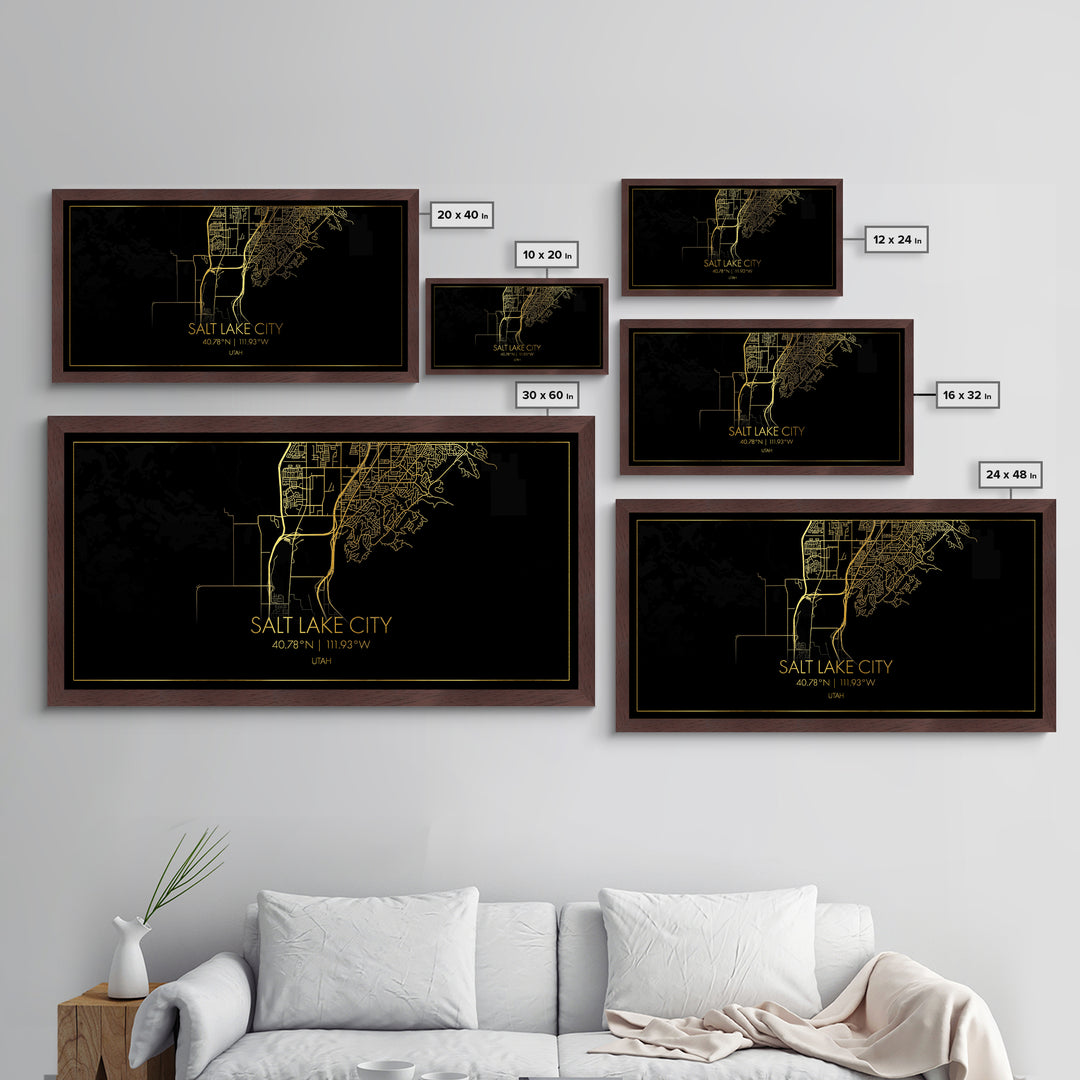 Salt Lake City Utah City street map, Metallic Gold Print, Metal Art, wood framed map, black and gold, Street Map Art, Best Friend Gifts