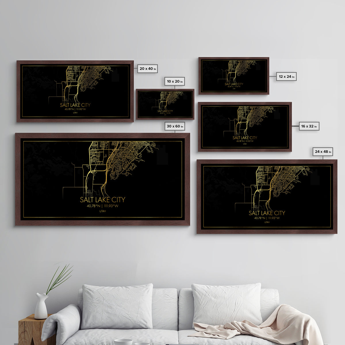 Salt Lake City Utah City street map, Metallic Gold Print, Metal Art, wood framed map, black and gold, Street Map Art, Best Friend Gifts