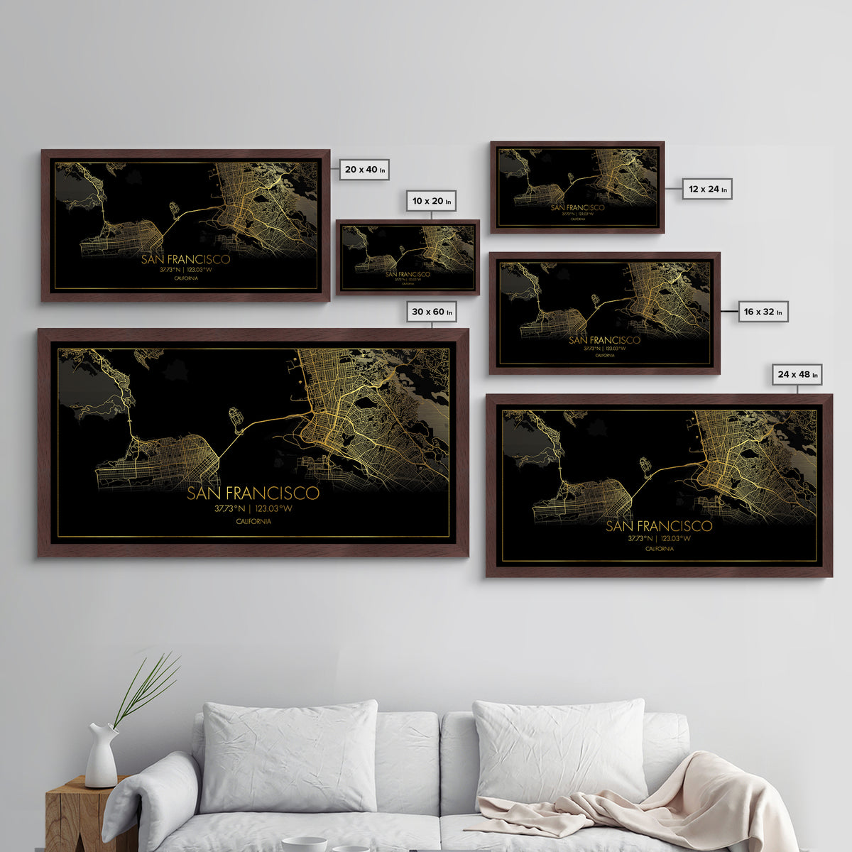 San Francisco California City street map, Metallic Gold Print, Metal Art, wood framed map, black and gold, Street Map Art, Gold Street Map Art