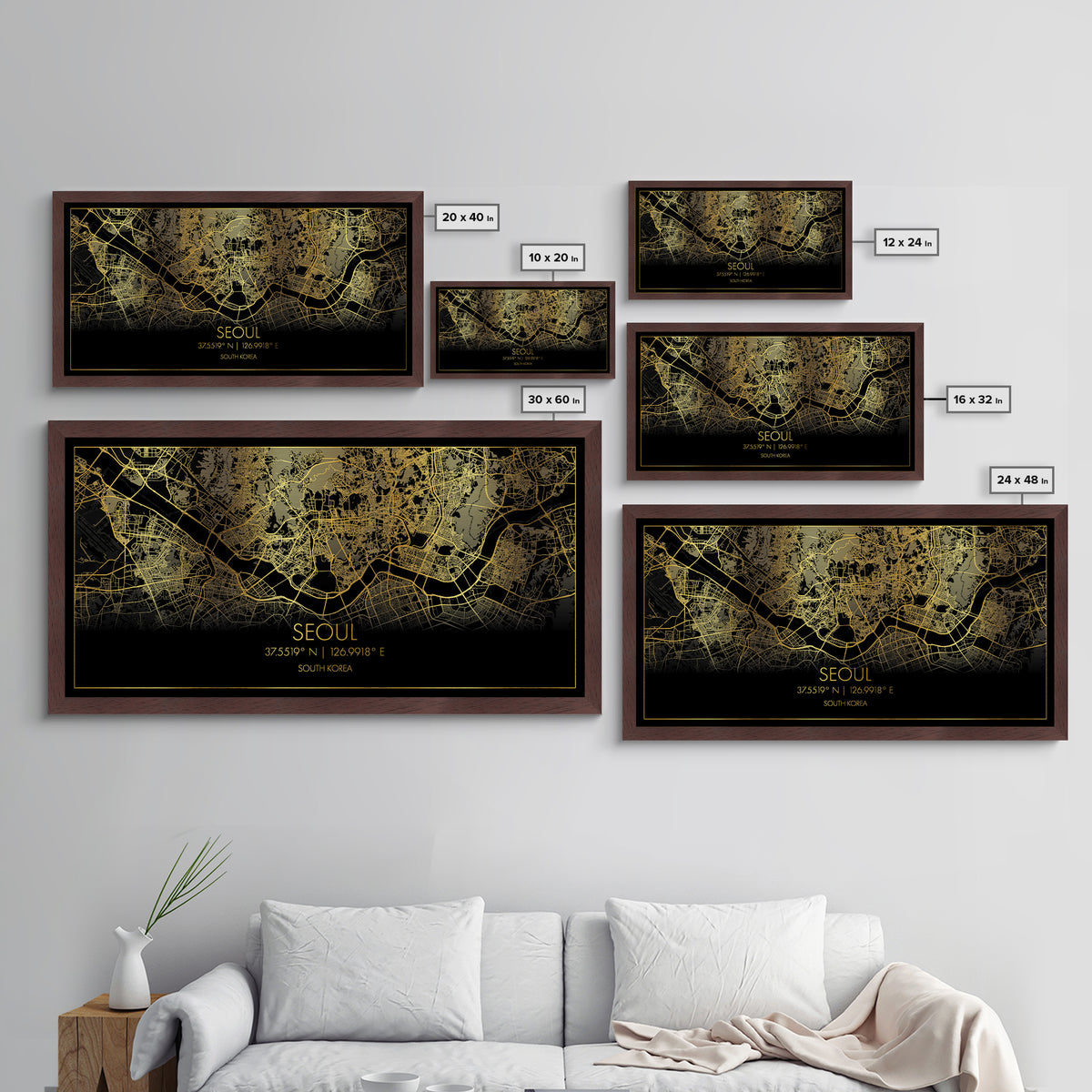 Seoul South Korea City Poster, Metallic Gold Art, Metal Art, real wood frames, black and gold, Street Map Wall Art, Office Decor