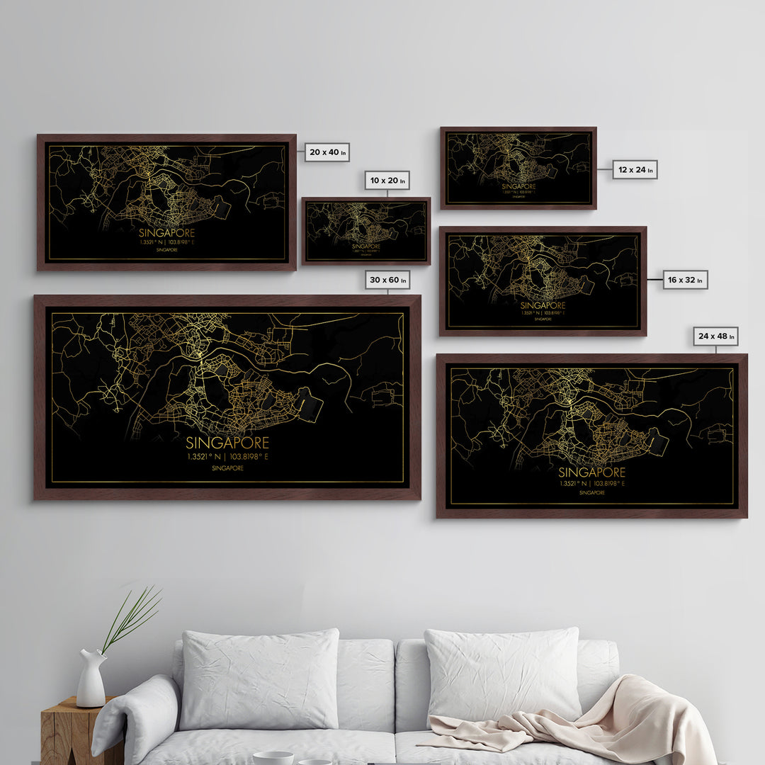 Singapore Singapore City Poster, Metallic Gold Art, Metal Art, real wood frames, black and gold, Street Map Wall Art, Housewarming Gift