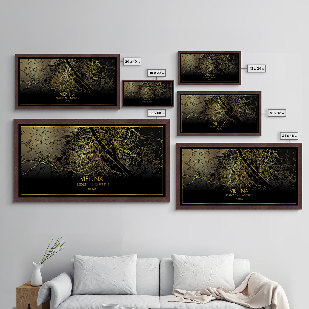 Vienna Austria City street map, Metallic Gold Print, Metal Art, wood framed map, black and gold, Street Map Art, Map Print Poster