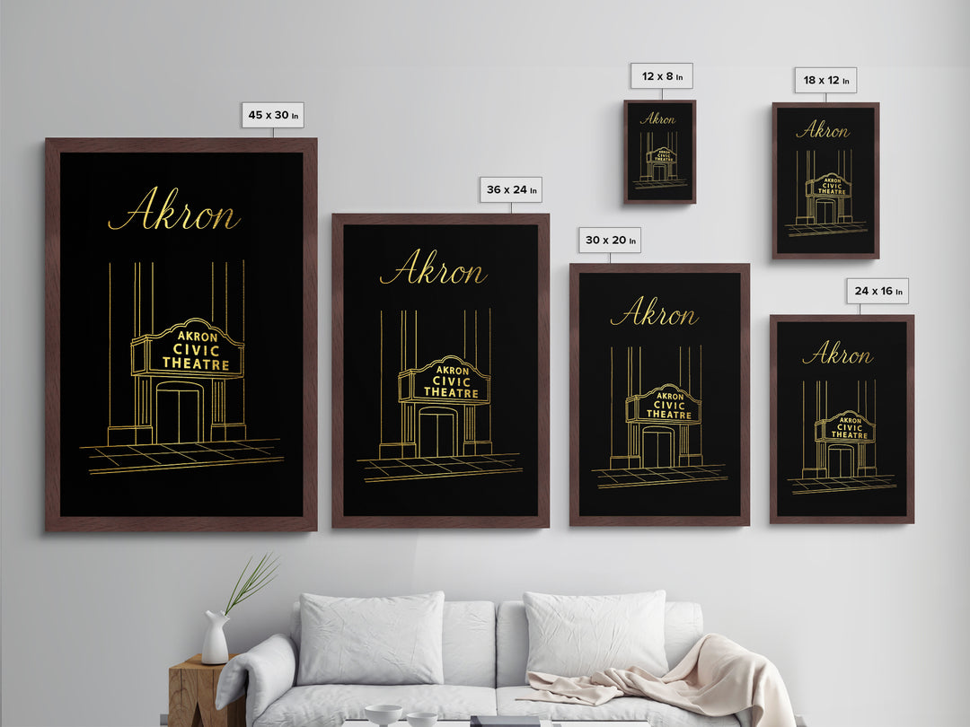 Akron Ohio Travel, Metallic Gold Art, Wood Framed Art, Metal Art, Modern Wall Art, Graduation Travel Gift, Traveler Gift