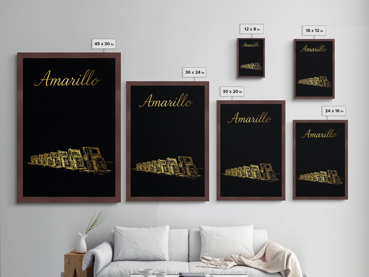 Amarillo Texas Art, Metallic Gold Print, Wood Framed Art, Metal Art, Office Decor, Retirement Travel Gift, College Dorm Gift