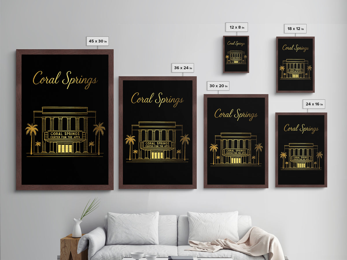 Coral Springs Florida Art, Metallic Gold Art, Wood Framed Art, Metal Art, Modern House Art, Wanderlust Gift, Living Room Art