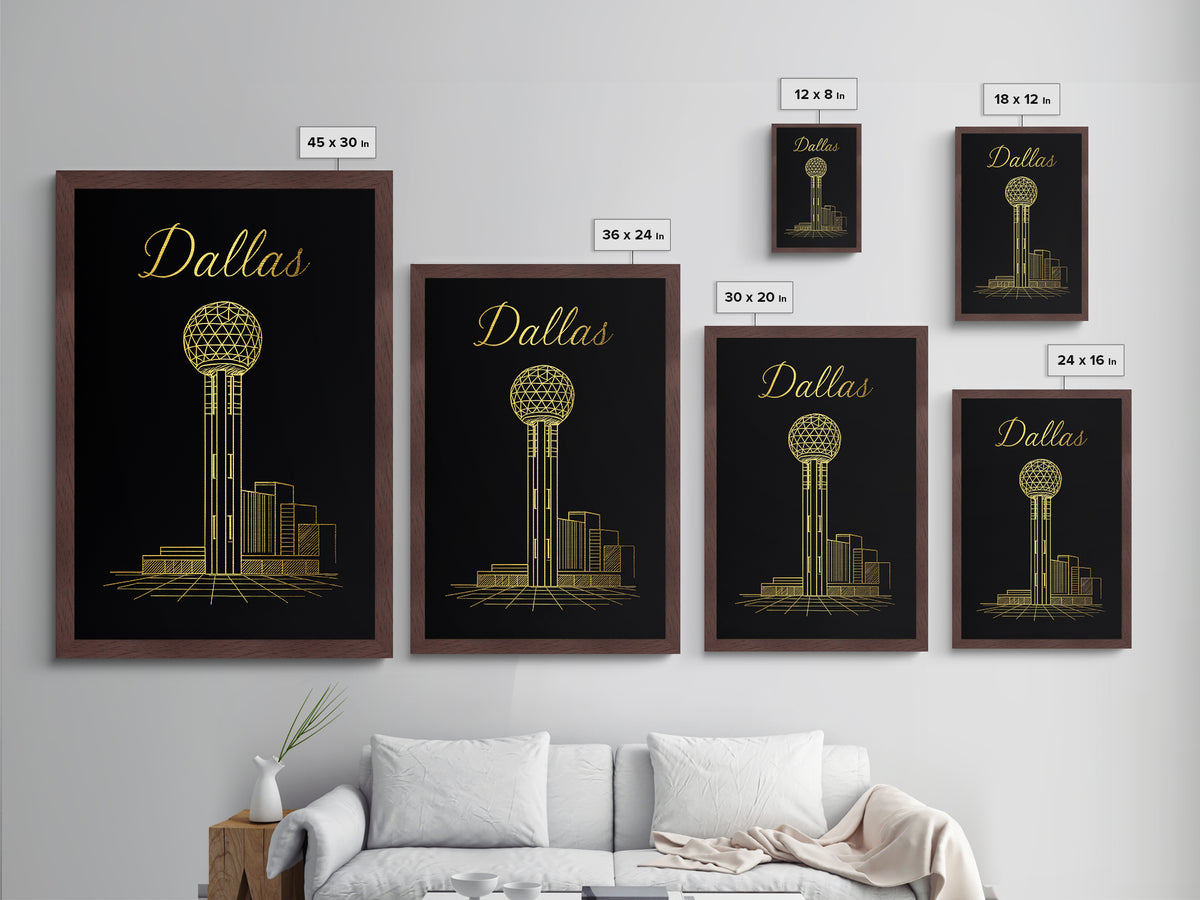 Dallas Texas Art, Metallic Gold Art, Wood Framed Art, Metal Art, Minimalist Wall Art, Wanderlust Gift, Entryway Wall Print