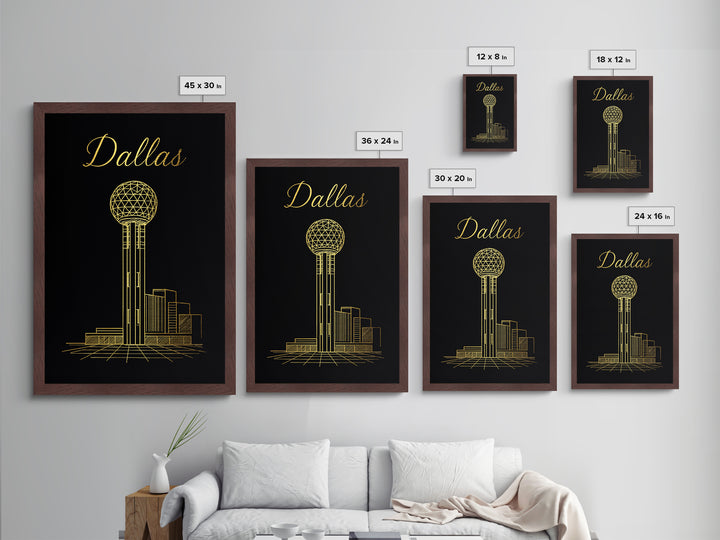 Dallas Texas Art, Metallic Gold Art, Wood Framed Art, Metal Art, Minimalist Wall Art, Wanderlust Gift, Entryway Wall Print