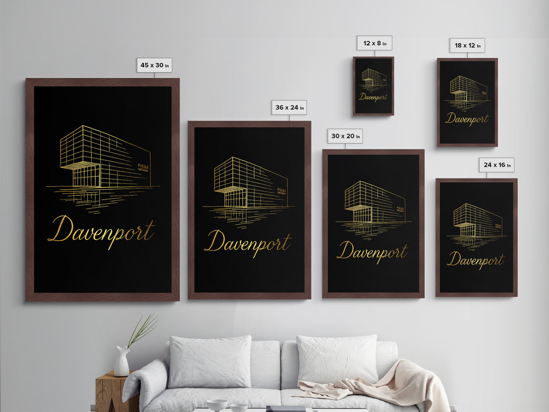 Davenport Iowa Travel, Metallic Gold Art, Wood Framed Art, Metal Art, Minimalist Wall Art, Honeymoon Gift, Bedroom Wall Art